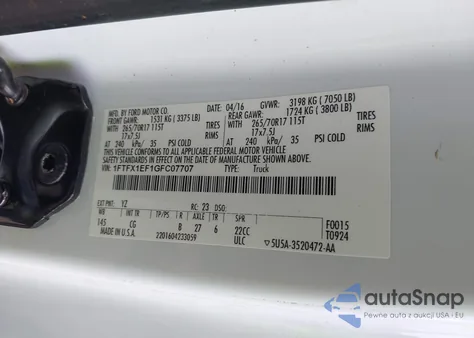 2016 Ford F-150 Xl from USA, damaged, VIN 1FTFX1EF1GFC07707